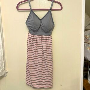 Motherhood Maternity Pink and Gray Striped Chemise Small